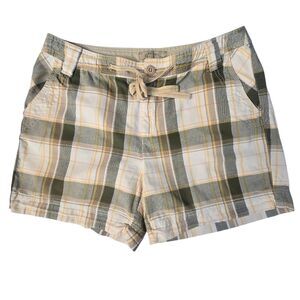 Natural Reflections Plaid Shorts Women 12 Green Tan Gorpcore Cabincore Utility